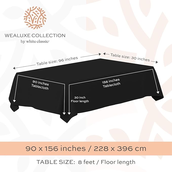 Classic Black Tablecloth 90x156 - Black Table Clothes for 8 Foot Rectangle Tables, 200 GSM Stain and Wrinkle Resistant Washable Fabric [2 Pack]