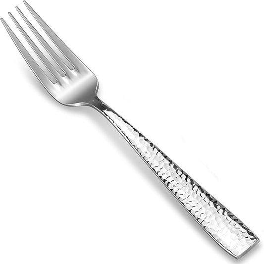 KEAWELL Premium 4-Piece 8.3" Louis Hammered Dinner Fork Set, 18/10 Stainless Steel, Squared Edge with Smooth Rounded Edges for Comfort, Dishwasher Safe (4, 8.3" Dinner Fork)
