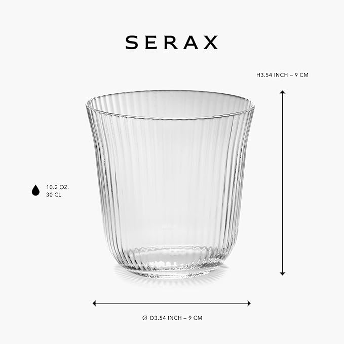 Serax Large Whiskey Glasses Drinking Set of 4 | Inku Glassware by Sergio Herman | Clear Glass Tumbler Cups without Lids | Home Essentials, Cocktail Glasses | Whisky, Beer, Juice, Water