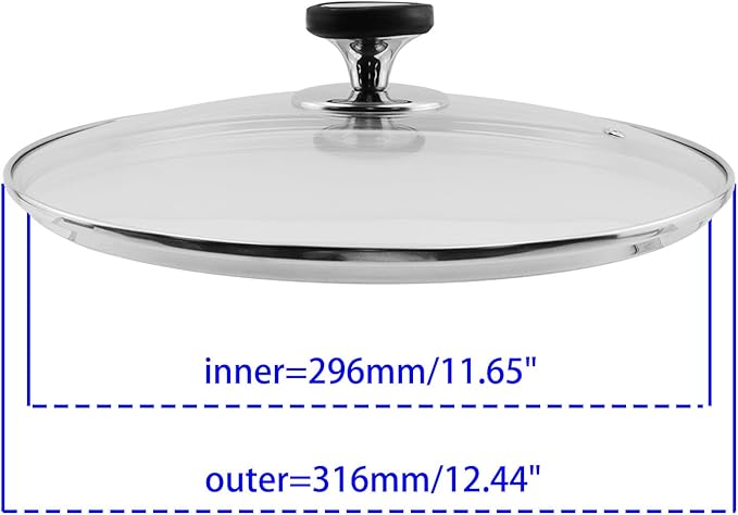 Woogim Universal Glass Lid 12 Inch Easy-Grip Silicone Handle 4mm Thickened Tempered Glass Sealing Cover,Dishwasher and Oven Safe,Fits Frying Pans, Casseroles & Skillets for Home Kitchen