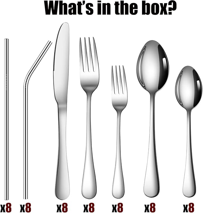 56 Pieces Silverware Service for 8 Flatware Set Stainless Steel Utensils Cutlery Set Dishwasher Safe