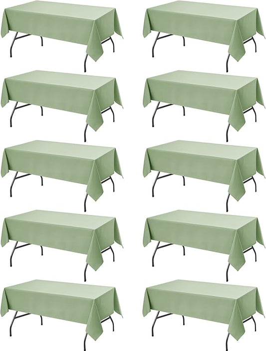 10-Pack Sage Green Tablecloths for Rectangle Tables, 60 x 84 Inches, Stain-Resistant Polyester Fabric for 4 Foot Tables - Washable Table Covers for Weddings, Birthday Parties, Events