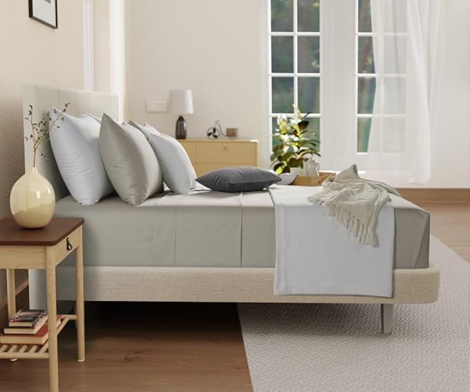 100% Cotton Sheets King Size Sheets Set, 15" Deep Pocket King Sheet Set, Soft Sateen Weave Luxury Hotel Sheets, Naturally Cool Long Staple Organic Cotton, No Pilling & Shrink - Silver