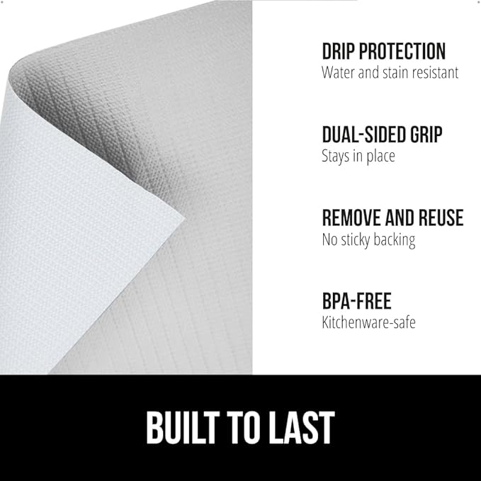 GORILLA GRIP DripGuard Shelf Liner, Non Adhesive Drawer and Kitchen Cabinet Protector, Slip Resistant BPA Free Smooth Surface Plastic Liners for Cabinets, Bathrooms, Closets, 17.5x120 Inch, Light Gray