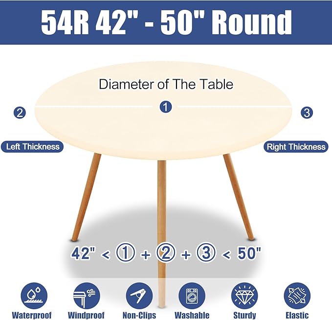 Round Spandex Tablecloth, Elastic Fitted Waterproof Tablecloths for 42"-50" Tables, Stretch Washable Picnic Table Cover for Camping, Dining, Indoor and Outdoor, Beige