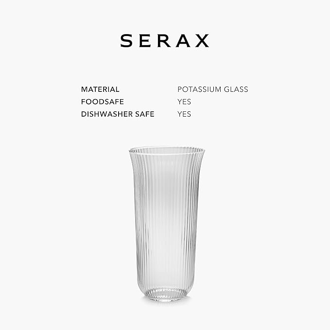 Serax Longdrink Drinking Glasses Set of 4 | Inku Glassware by Sergio Herman | Clear Ribbed Water Glass Cups without Lids | Home Essentials, Kitchen Set | Beer, Juice | Coffee Accessories