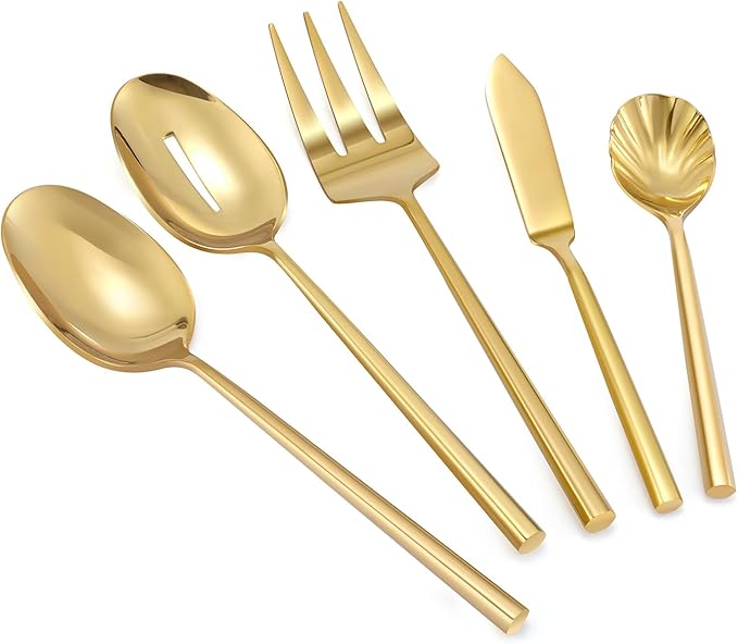 Silverware 65-Piece Gold Flatware Set with Serving Utensils Stainless Steel Thick Heavy Mirror Polished Cutlery Set for Wedding Hotel Restaurant, Service for 12