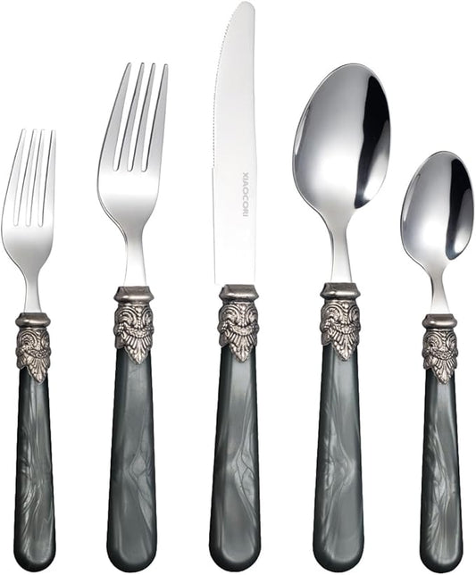 20 Pieces 18/10 Stainless Steel Elegant Silverware Set for 4,Vintage Flatware Set,Dishwasher Safe (20, Grey)