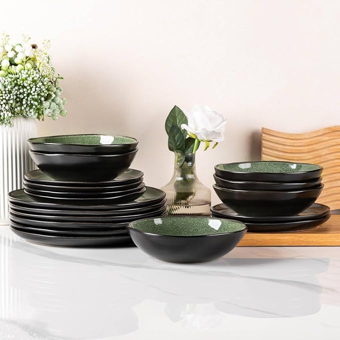 AmorArc Ceramic Dinnerware Sets,Handmade Reactive Glaze Stoneware Plates and Bowls Set,Highly Chip and Crack Resistant | Dishwasher & Microwave Safe Dishes Set,Service for 4 (12pc)