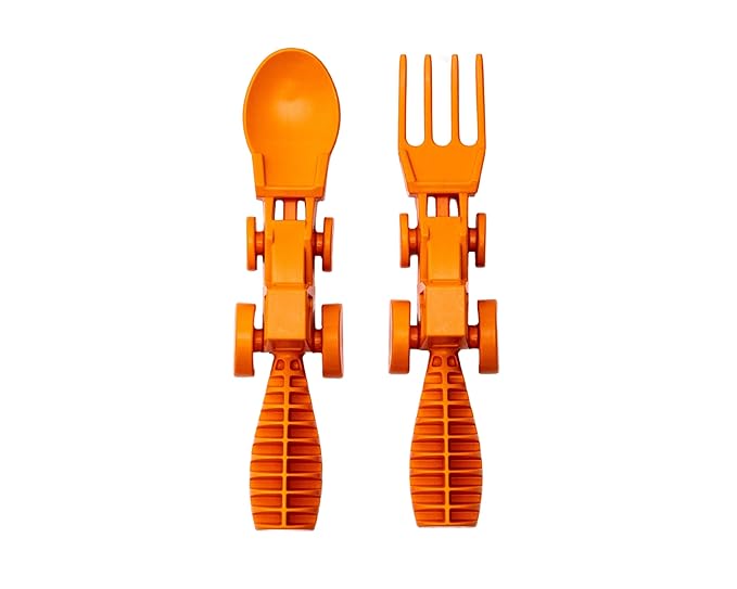 Constructive Eating - Toddler Utensils Made in USA, Dishwasher Safe, BPA Free, Easy Grip Handle, Silverware for Toddlers, Utensils for Kids, Toddler Fork and Spoon