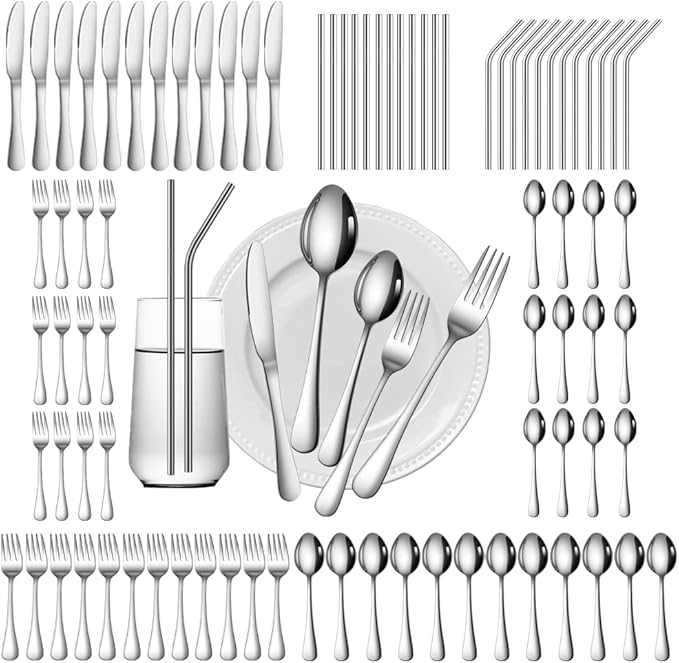 84 Pieces Silverware Service for 12 Flatware Set Stainless Steel Utensils Cutlery Set Dishwasher Safe