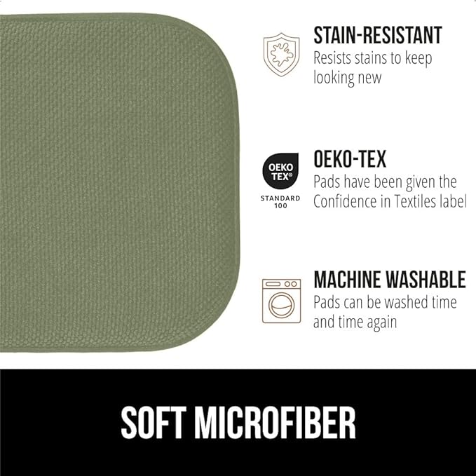 GORILLA GRIP Slip Resistant Chair Cushions, No Ties Required, Set of 6 Memory Foam Pads for Dining Room, Kitchen Table, Office, Rocking Chairs, Plush Seat Cover Cushion Pad, Home Decor, 16x16, Sage