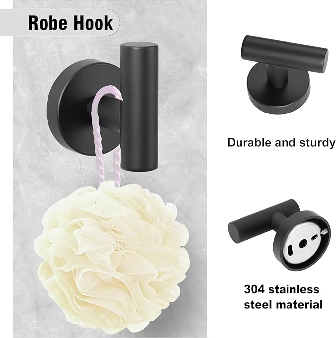 5-Piece Towel Racks for Bathroom, Stainless Steel Bathroom Accessories Set, Bathroom Towel Holder Wall Mounted, Sturdy Bath Towel Bar Set Bathroom Hardware Set (Matte Black)
