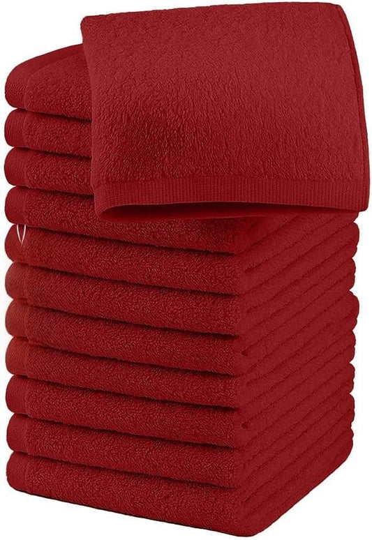 RIVERSIDE 12 Pack Washcloths - 12x12 Inches, 400 GSM, 100% Ring-Spun Cotton - Soft, Absorbent & Durable Face and Body Towels - for Bathroom, Spa, Gym, Makeup Removal & Everyday Use - Red
