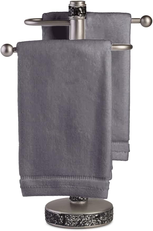 Creative Scents 100% Cotton Velour Fingertip Towels - 4 Pack 11 by 18 Inch – Decorative, Extra Absorbent and Soft Face Towel, Ideal for Bathroom and Powder Room (Gray)