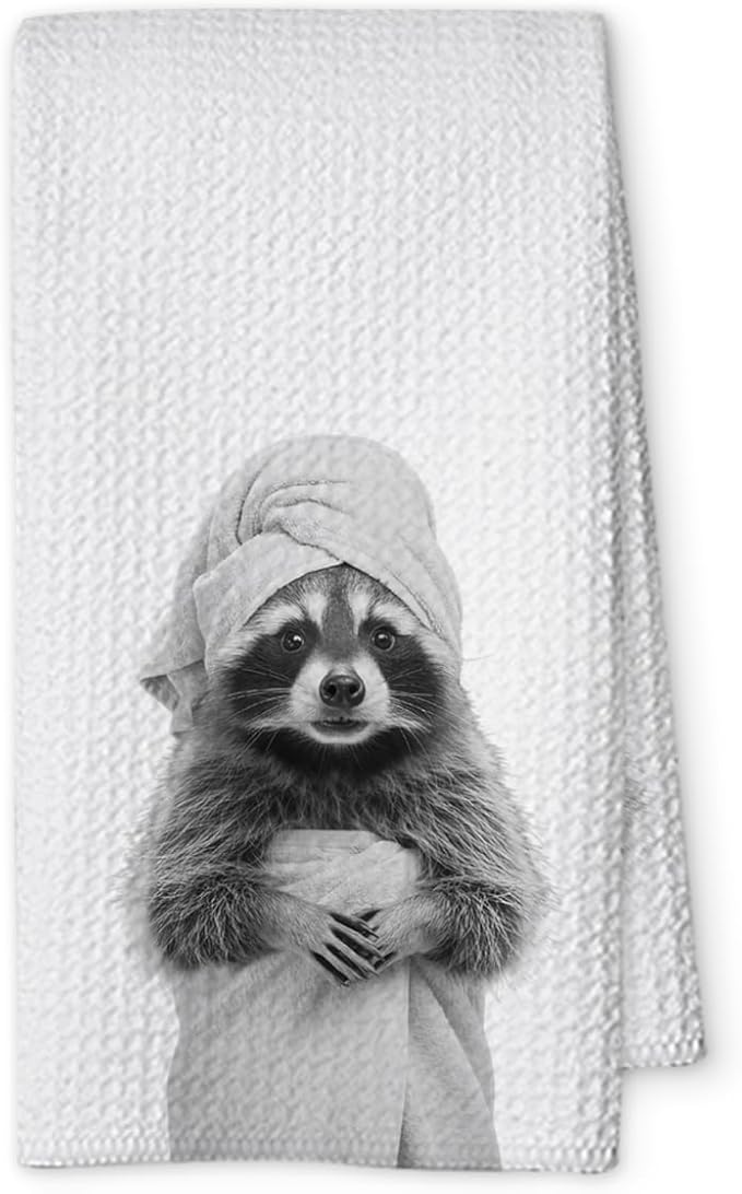 Cute Raccoon Kitchen Towels 1 PCS, Funny Racoon Gifts for Women, Raccoon Decor Hand Towels for Bathroom, Cute Animal, Women, Pet Owners Housewarming-A06