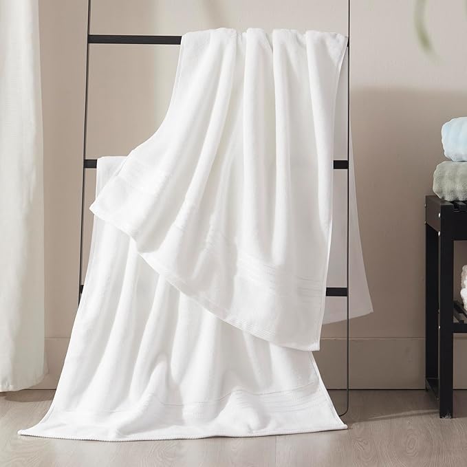 COZYART Luxury White Bath Towels Set, Cotton Hotel Large Towels for Bathroom, Thick Bathroom Set of 3 with 1 Bath Towel, 1 Hand Towel, 1 Washcloth, 650 GSM