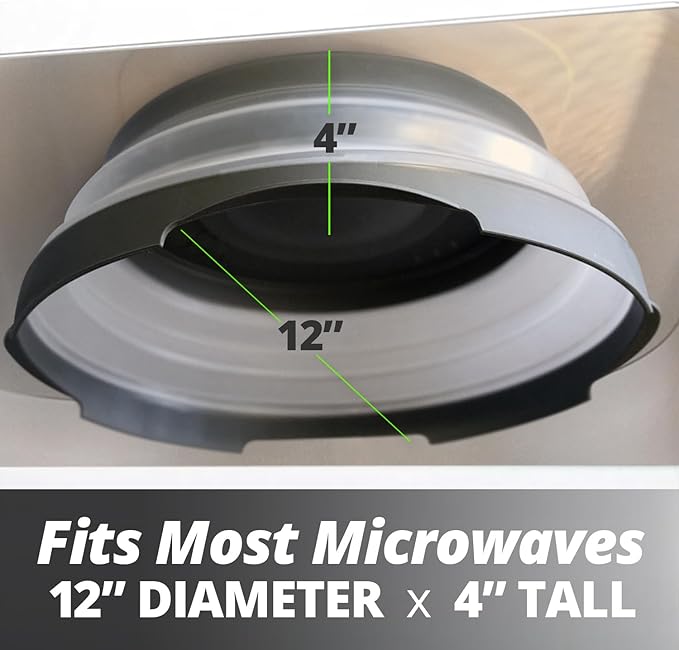 HOVER COVER Magnetic Microwave Splatter Cover with High Power, Strongest Magnetic Grip, Collapsible 12-Inch BPA-Free Food Lid, Vented Plate Guard, Dishwasher Safe, Space-Saving Storage - Gray