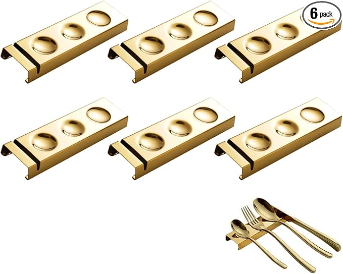 Cutlery Rests Stand for Chopsticks Spoon Knife Teaspoons Salad Fork Stainless Steel Flatware Tableware Rest Holder 6 PCS Dinner Table Settings (Gold, 14.5X4.5X1.5CM)