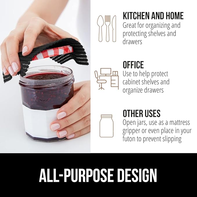 GORILLA GRIP powerGRIP Drawer Shelf and Cabinet Liner, Thick Strong Hold, Non-Adhesive Liners Protect Kitchen Cabinets and Cupboard, Bathroom Drawers, Easy Install, Breathable Mat, 12" x10', Black