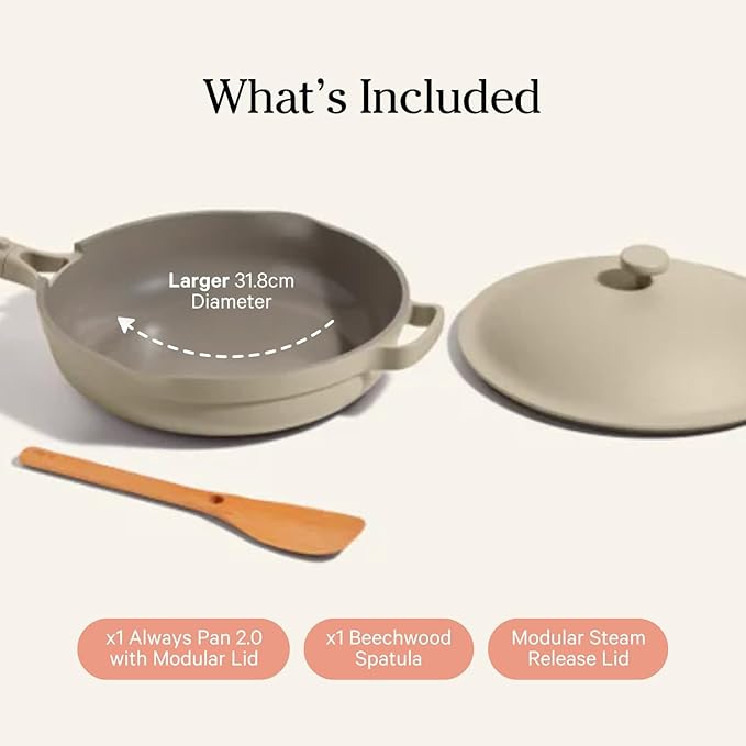 Our Place Large Always Pan 2.0-12.5” (4 Qt) Nonstick, Toxin-Free Ceramic Cookware | Patented 10-in-1 Aluminum Frying & Sauté Pan | Safe for Oven, Induction & All Cooktops up to 450°F | Steam