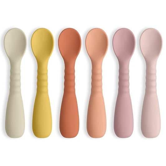 ME.FAN Silicone Baby Feeding Spoons 6 Pack First Stage Infant Spoons - Baby Utensils Soft Training Spoon Self Feeding - Chew Spoon Set for Babies and Toddlers Bright