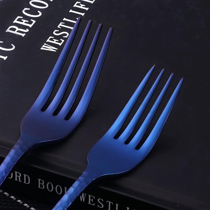 5-Piece Blue Silverware Flatware Set Service for 1 Stainless Steel Cutlery Set Include Dinner Knife Table Fork Table Spoon Salad Fork Tea Spoon for Wedding, Dishwasher Safe
