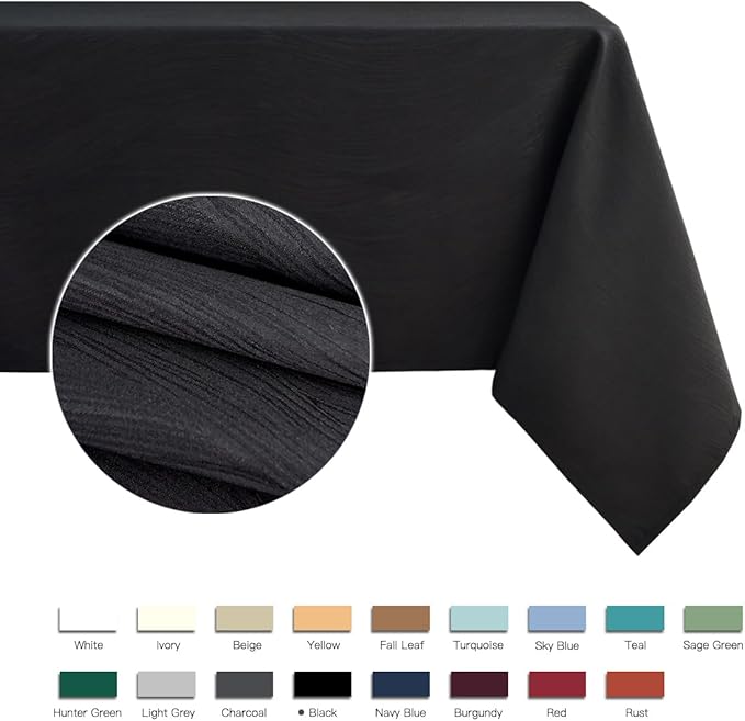 maxmill Jacquard Table Cloth Waving Pattern Water Proof Wrinkle Free Heavy Weight Soft Tablecloth Decorative Fabric Table Cover for Outdoor and Indoor Use Rectangular 60 x 104 Inch Black