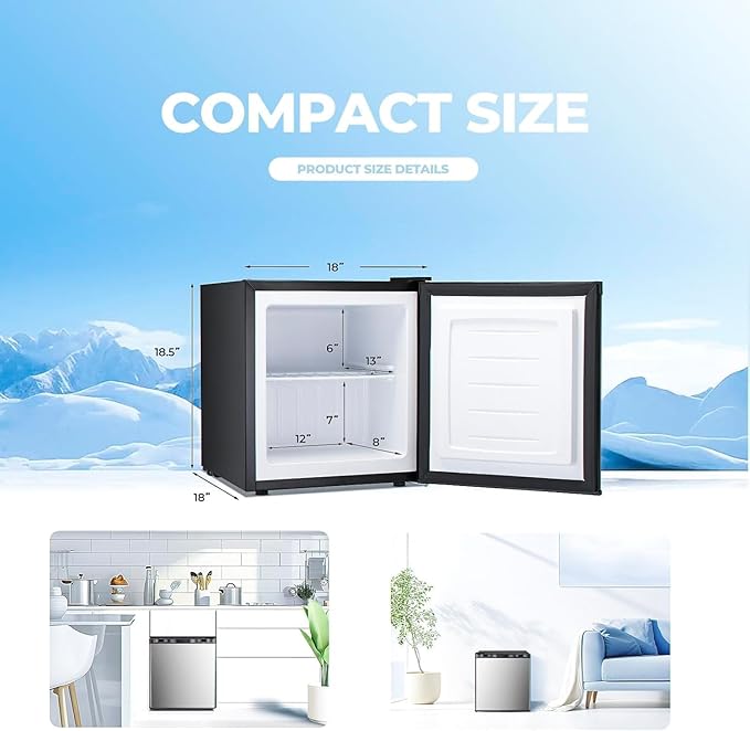 1.2 Cu.ft Upright Freezer, Small Mini Freezer with Adjustable Thermostat, Removable Shelves, Reversible Single Door, for Bedroom/Home/Dorms/Apartment, Stainless Steel