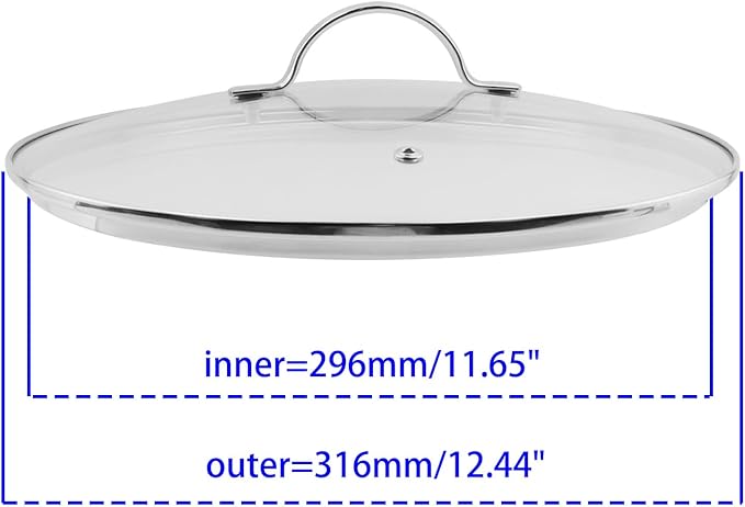 Woogim 12 Inch Clear Tempered Glass Pot Lid for Frying Pan Replacement Cover with Stainless Steel Handle,Dishwasher & Oven Safe for Kitchen Use,Universal Lidfor Frying Pans,Sauce Pots & Woks