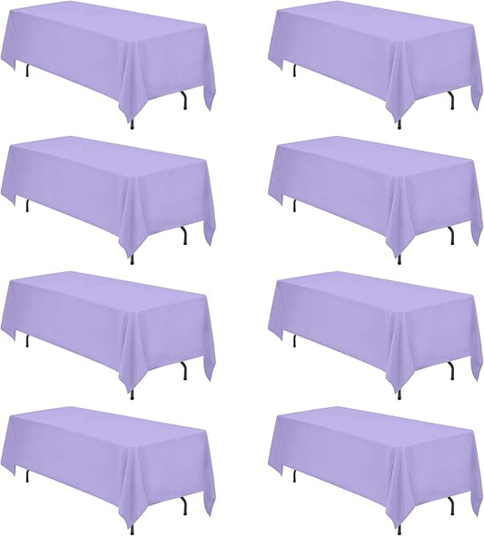 BRILLMAX 8 Pack Lavender Tablecloths 70 x 120 Inch for 6ft or 8ft Rectangle Tables - Rectangular Bulk Linen Polyester Fabric Washable Cloth Cover for Wedding Reception Banquet Birthday Party