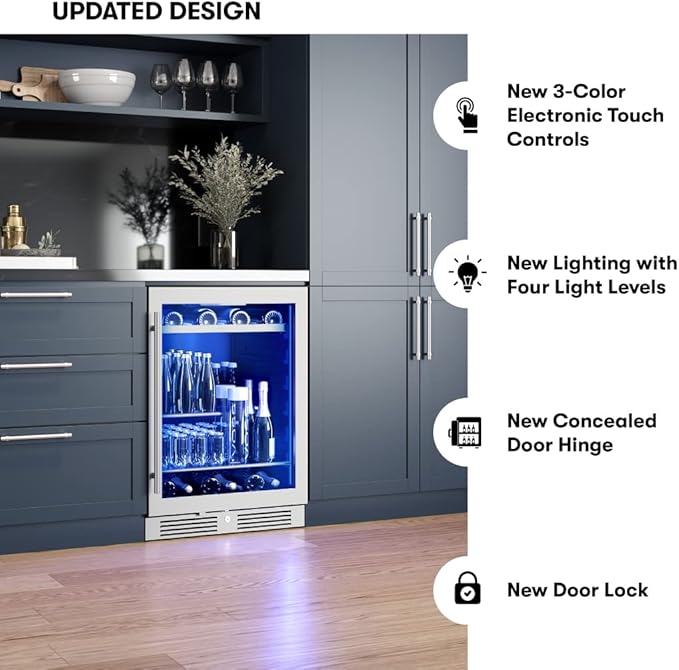 Zephyr Presrv 24 Inch Beverage and Wine Fridge Single Zone Under Counter, Built-in Drink Refrigerator, 7 Bottles, 108 x12oz Cans