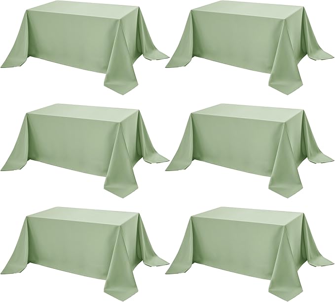6-Pack Sage Green Tablecloths for Rectangle Tables, 90 x 156 Inches, Stain-Resistant Polyester Fabric for 8 Foot Tables - Washable Table Covers for Weddings, Birthday Parties, Events
