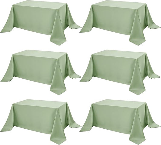 6-Pack Sage Green Tablecloths for Rectangle Tables, 90 x 156 Inches, Stain-Resistant Polyester Fabric for 8 Foot Tables - Washable Table Covers for Weddings, Birthday Parties, Events
