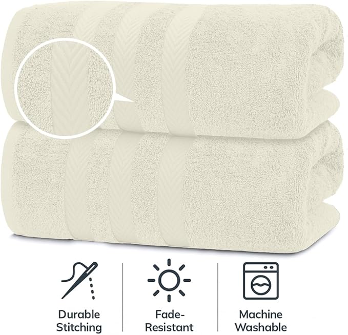 RIVERSIDE Pack of 2 Extra Large Bath Sheets 35 x 70 Inches - 100% Ring Spun Cotton Hotel Quality Oversized Bath Towels - Super Soft, Highly Absorbent & Quicker to Dry - Cannoli Cream