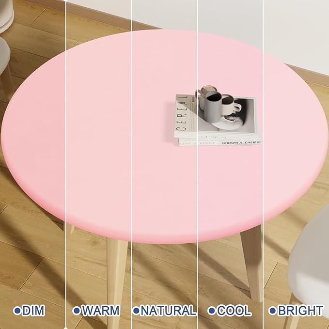 Round Spandex Tablecloth, Elastic Fitted Waterproof Tablecloths for 31"-35" Tables, Stretch Washable Picnic Table Cover for Camping, Dining, Indoor and Outdoor, Pink