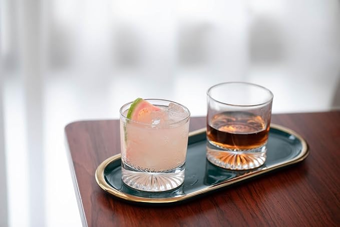 10oz Old Fashioned Whiskey Glasses Set | Lead-Free Crystal, Heavy Base, Rock Glass with Sunflower-Textured Base, 4-Piece Set for Scotch & Cocktails