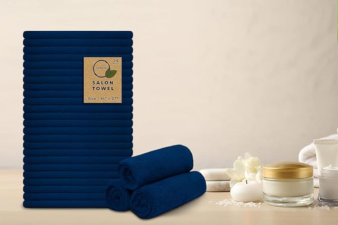 Softolle Salon Towels – Pack of 24 (16"x27") 100% Cotton Ring Spun (Not Bleach Proof) Ultra Soft, Highly Absorbent Hand Towels – Bulk for Spa, Gym & Salon (Navy Blue)