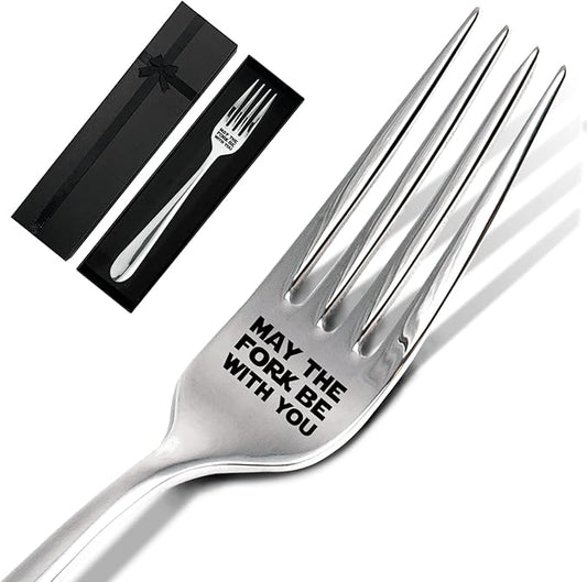 May The Fork Be With You, Funny Engraved Stainless Steel Dinner Dessert Fork with Gift Box