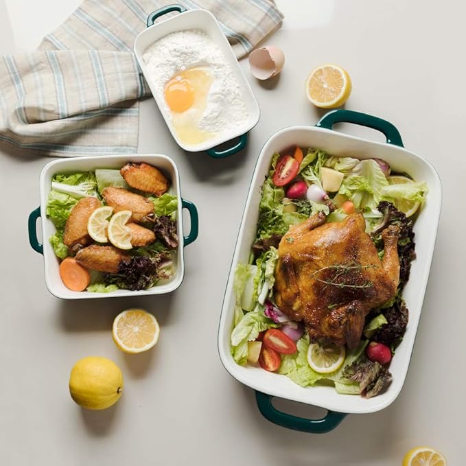 Sweejar Ceramic Bakeware Set, Rectangular Baking Dish for Cooking, Kitchen, Cake Dinner, Banquet and Daily Use, Casserole Dishes for Oven Porcelain Baking Pans (Jade)