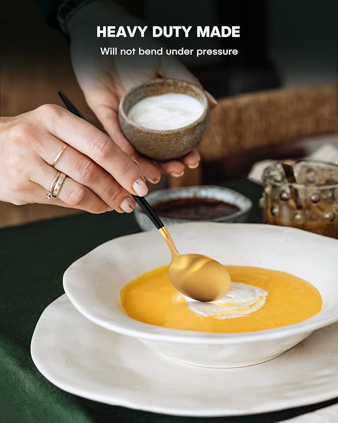 EUIRIO 30-Piece Silverware Set for 6, Stainless Steel Flatware Set Matte Black Gold, Modern Brushed Thick Cutlery Set with Spoons Forks and Knives, Utensil Set for Home Kitchen Hotel, Dishwasher Safe