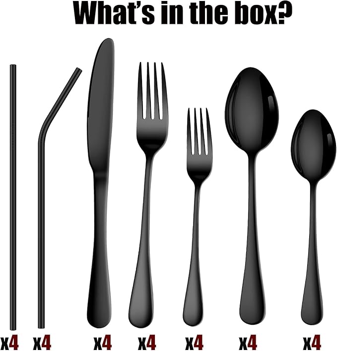 28 Pieces Black Silverware Service for 4 Flatware Set Stainless Steel Utensils Cutlery Set Dishwasher Safe