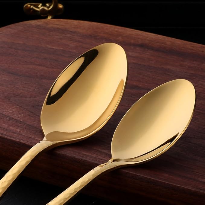 5-Piece Gold Silverware Flatware Set Service for 1 Stainless Steel Cutlery Set Include Dinner Knife Table Fork Table Spoon Salad Fork Tea Spoon for Wedding, Dishwasher Safe