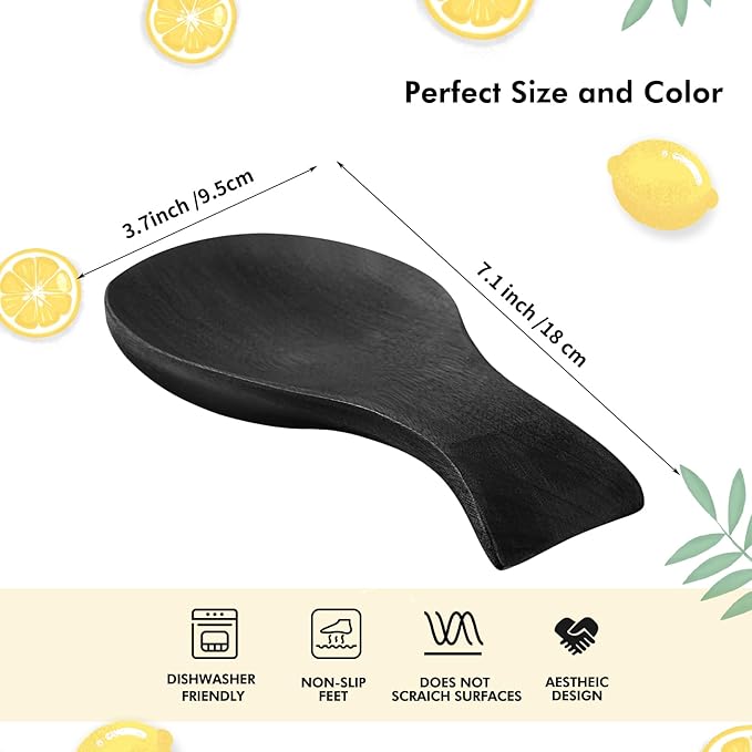 Patelai Acacia Wood Spoon Rest for Stove Top Bamboo Holder for Spatula Rest for Kitchen, Counter Spoon Holder for Countertop, Modern and Rustic for Farmhouse as Dining Table Decoration(Black)