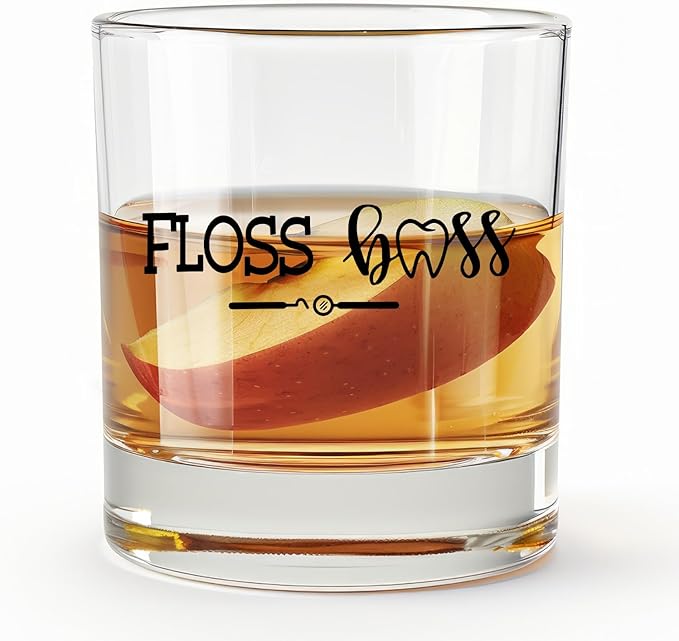 Dentist Gifts Whiskey Glasses 10 oz, Dental Hygienist Assistant Gifts, Floss Boss Dental Old Fashioned Rocks Glasses Cup for Women Men Drinking Scotch Bourbon Liquor