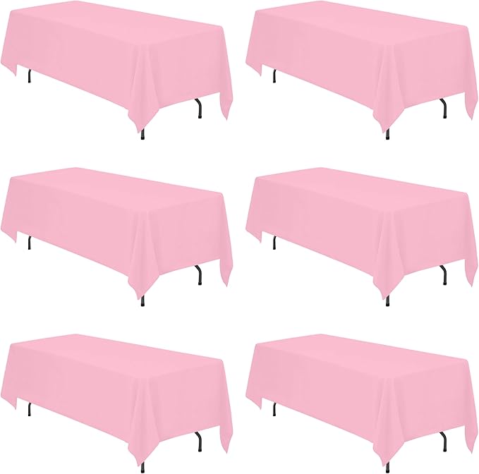 BRILLMAX 6 Pack Pink Tablecloths 70 x 120 Inch for 6ft or 8ft Rectangle Tables - Rectangular Bulk Linen Polyester Fabric Washable Cloth Cover for Wedding Reception Banquet Birthday Party