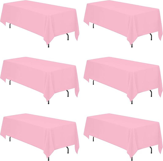 BRILLMAX 6 Pack Pink Tablecloths 70 x 120 Inch for 6ft or 8ft Rectangle Tables - Rectangular Bulk Linen Polyester Fabric Washable Cloth Cover for Wedding Reception Banquet Birthday Party