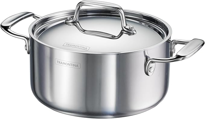 Tramontina Utsava Tri-Ply Clad Stainless Steel 3.25-Quart Casserole with Lid and Ceramic Non Stick Interior, Induction-Ready Small Dutch Oven Pot