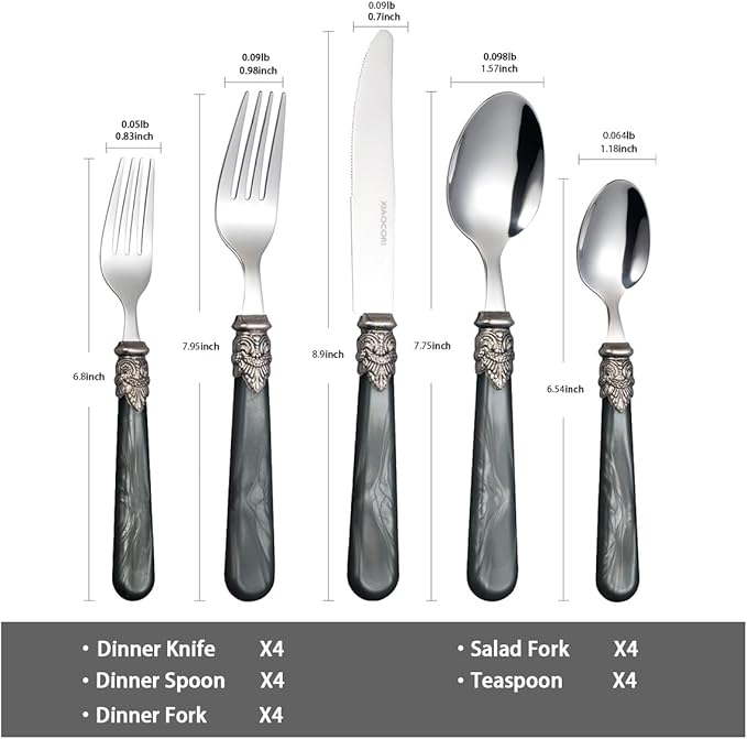 20 Pieces 18/10 Stainless Steel Elegant Silverware Set for 4,Vintage Flatware Set,Dishwasher Safe (20, Grey)