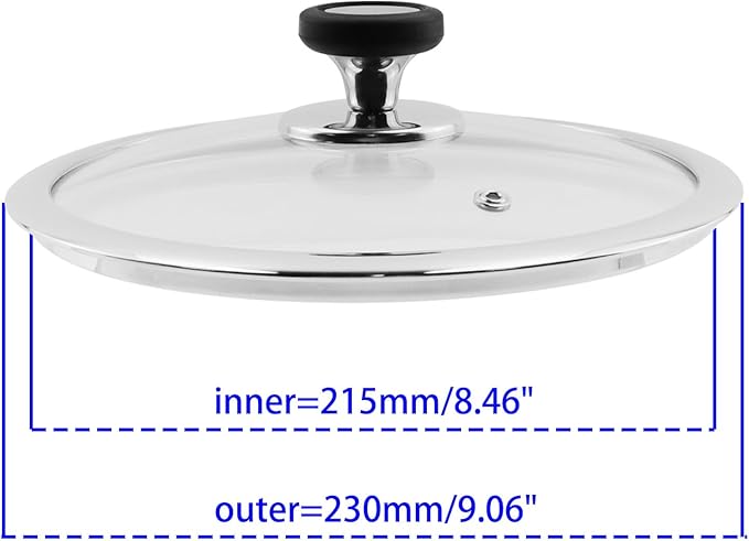Woogim Cookware 4mm Tempered Glass Lid, Pan Lid 9 Inch with Silicone Handle,Vented Design for Steam Control,Oven & Dishwasher Safe up to 480℉,Universal Glass Covers for Frying Pan Wok Pot Skillet
